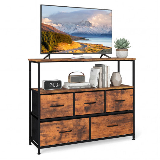 TV Stand Dresser for 45 Inch TV 5 Fabric Drawer Entertainment Center-Brown W2B