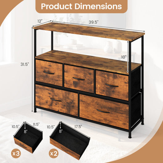 TV Stand Dresser for 45 Inch TV 5 Fabric Drawer Entertainment Center-Brown W2B