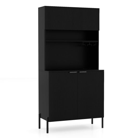 64.5 Inches Tall Kitchen Pantry Cabinet with Charging Station and Wine Glass Rack-White