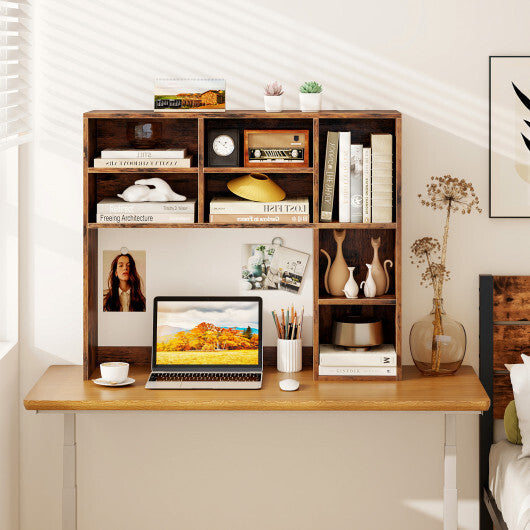 Desktop Bookshelf with 7 Open Cubbies and 3 Adjustable Shelves-Brown W2B