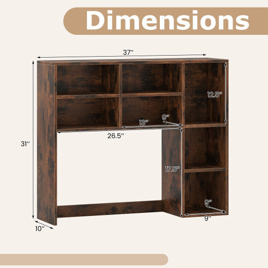 Desktop Bookshelf with 7 Open Cubbies and 3 Adjustable Shelves-Brown W2B