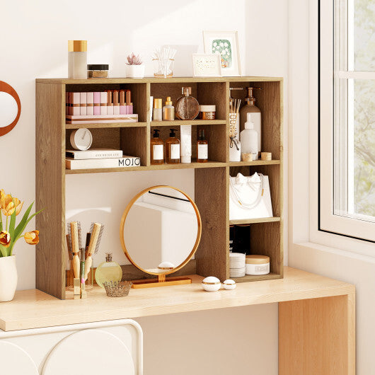 Desktop Bookshelf with 7 Open Cubbies and 3 Adjustable Shelves-Brown W2B