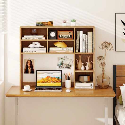 Desktop Bookshelf with 7 Open Cubbies and 3 Adjustable Shelves-Brown W2B