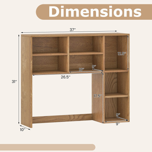 Desktop Bookshelf with 7 Open Cubbies and 3 Adjustable Shelves-Brown W2B