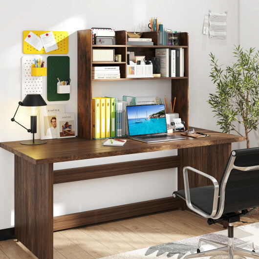 Desktop Bookshelf Countertop Storage Hutch with 6 Shelves-Rustic Brown W2B