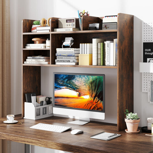 Desktop Bookshelf Countertop Storage Hutch with 6 Shelves-Rustic Brown W2B
