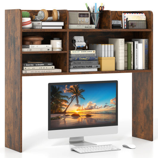 Desktop Bookshelf Countertop Storage Hutch with 6 Shelves-Rustic Brown W2B