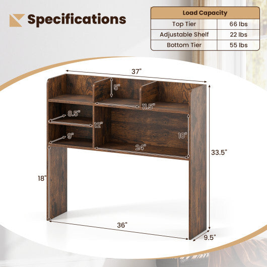 Desktop Bookshelf Countertop Storage Hutch with 6 Shelves-Rustic Brown W2B