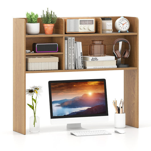 Desktop Bookshelf Countertop Storage Hutch with 6 Shelves-Rustic Brown W2B