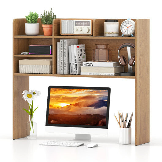 Desktop Bookshelf Countertop Storage Hutch with 6 Shelves-Rustic Brown W2B