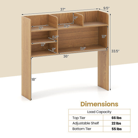Desktop Bookshelf Countertop Storage Hutch with 6 Shelves-Rustic Brown W2B