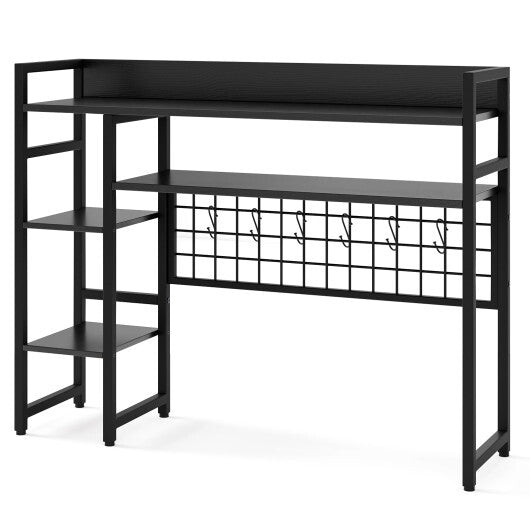 4-Tier Desk Shelf Desktop Display Rack with Metal Grid Panel and 6 Hooks-Black W2B