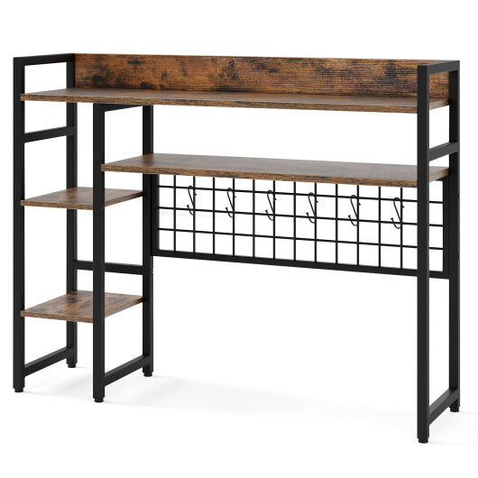 4-Tier Desk Shelf Desktop Display Rack with Metal Grid Panel and 6 Hooks-Black W2B