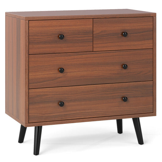 Wide Wooden Dresser with 4 Drawers for Bedroom Living Room-Walnut W2B