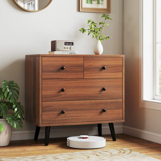 Wide Wooden Dresser with 4 Drawers for Bedroom Living Room-Walnut W2B