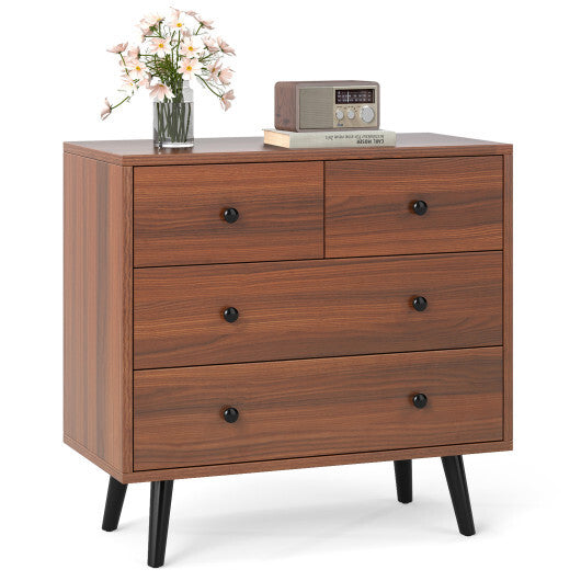 Wide Wooden Dresser with 4 Drawers for Bedroom Living Room-Walnut W2B