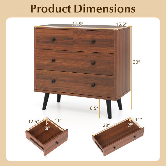 Wide Wooden Dresser with 4 Drawers for Bedroom Living Room-Walnut W2B