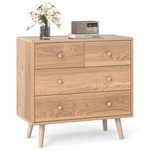 Wide Wooden Dresser with 4 Drawers for Bedroom Living Room-Walnut W2B