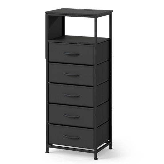Nightstand with Integrated Charging Station 39 Inches Modern Bedside Table-Black W2B