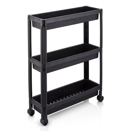 3-Tier Slim Rolling Storage Cart 2-Pack Mobile Bathroom Organizer with Wheels-Black W2B