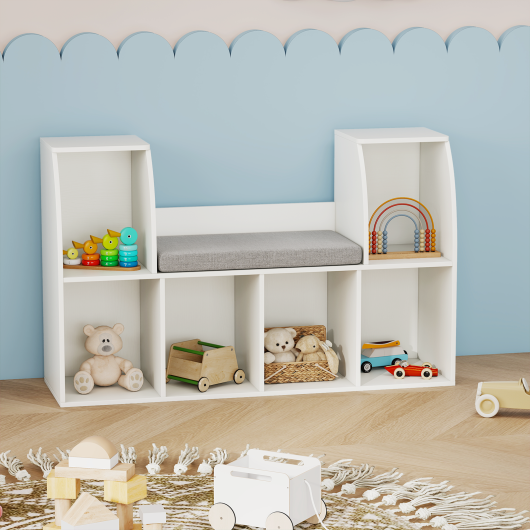40 Inches Kids Bookshelf with Reading Nook Bookcase with 6 Open Cubes-White W2B
