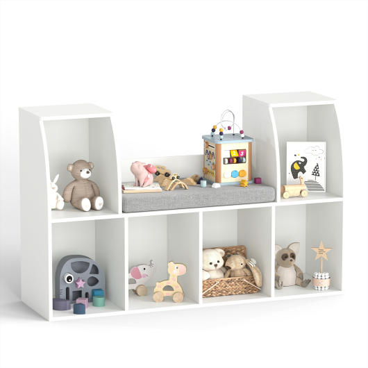 40 Inches Kids Bookshelf with Reading Nook Bookcase with 6 Open Cubes-White W2B