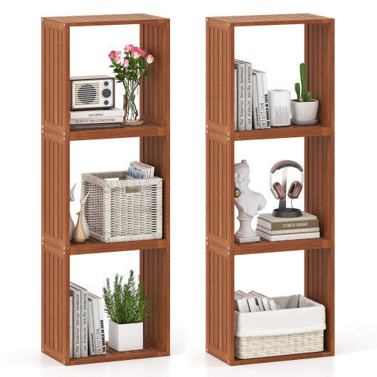 3 Cube Bookcases Solid Wood Stacking Storage Organizers with Open Slatted Design W2B