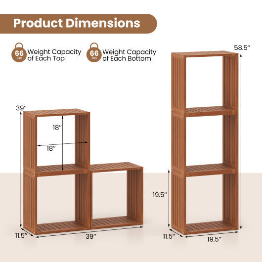 3 Cube Bookcases Solid Wood Stacking Storage Organizers with Open Slatted Design W2B