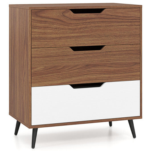 3-Drawer Rustic Farmhouse Wooden Storage Dresser-Walnut W2B