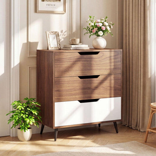 3-Drawer Rustic Farmhouse Wooden Storage Dresser-Walnut W2B