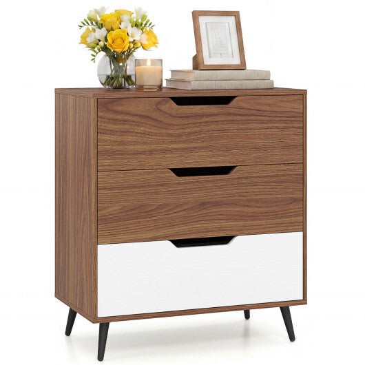 3-Drawer Rustic Farmhouse Wooden Storage Dresser-Walnut W2B