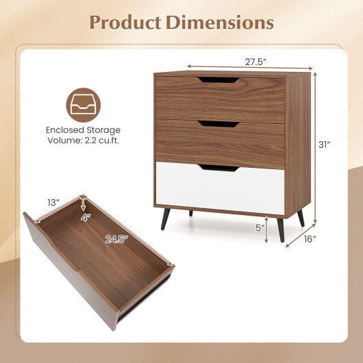 3-Drawer Rustic Farmhouse Wooden Storage Dresser-Walnut W2B