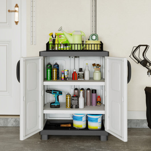 Freestanding Buffet Cabinet Sideboard with 2 Doors and Adjustable Shelves for Kitchen and Garage-Beige W2B