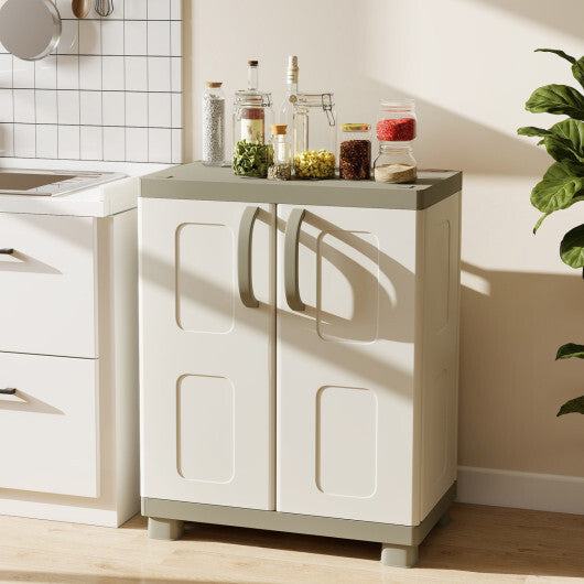 Freestanding Buffet Cabinet Sideboard with 2 Doors and Adjustable Shelves for Kitchen and Garage-Beige W2B