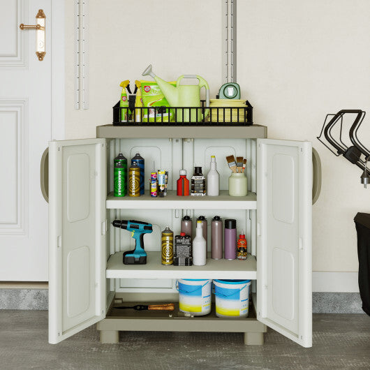 Freestanding Buffet Cabinet Sideboard with 2 Doors and Adjustable Shelves for Kitchen and Garage-Beige W2B