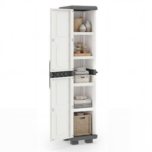 Plastic Kitchen Pantry with 4 Adjustable Shelves and Single Door for Living Room and Kitchen-Gray W2B