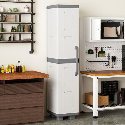 Plastic Kitchen Pantry with 4 Adjustable Shelves and Single Door for Living Room and Kitchen-Gray W2B