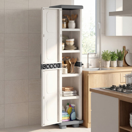 Plastic Kitchen Pantry with 4 Adjustable Shelves and Single Door for Living Room and Kitchen-Gray W2B