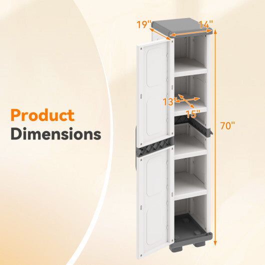 Plastic Kitchen Pantry with 4 Adjustable Shelves and Single Door for Living Room and Kitchen-Gray W2B