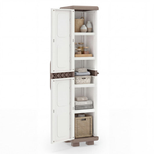 Plastic Kitchen Pantry with 4 Adjustable Shelves and Single Door for Living Room and Kitchen-Gray W2B