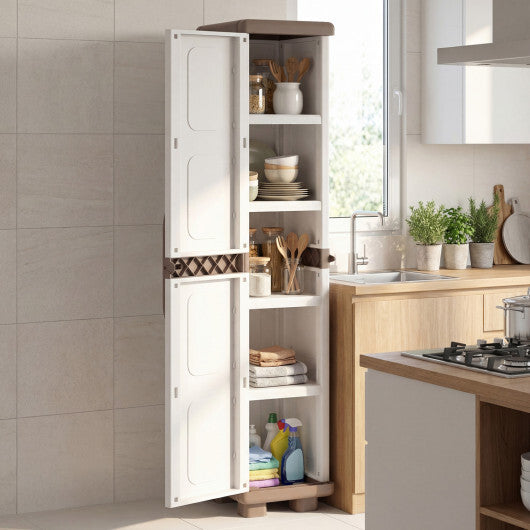 Plastic Kitchen Pantry with 4 Adjustable Shelves and Single Door for Living Room and Kitchen-Gray W2B