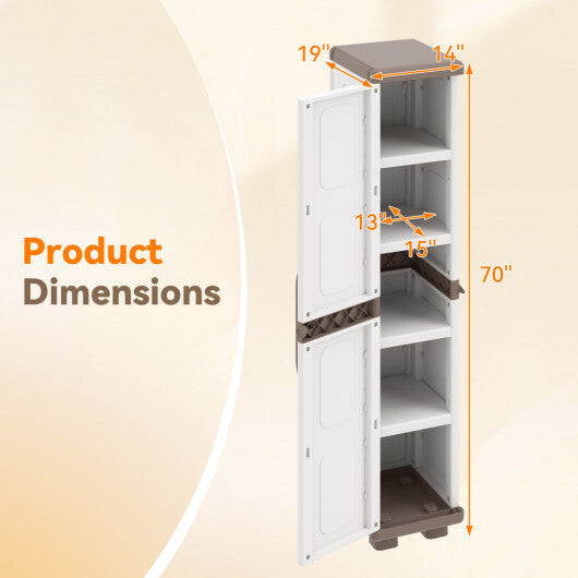Plastic Kitchen Pantry with 4 Adjustable Shelves and Single Door for Living Room and Kitchen-Gray W2B