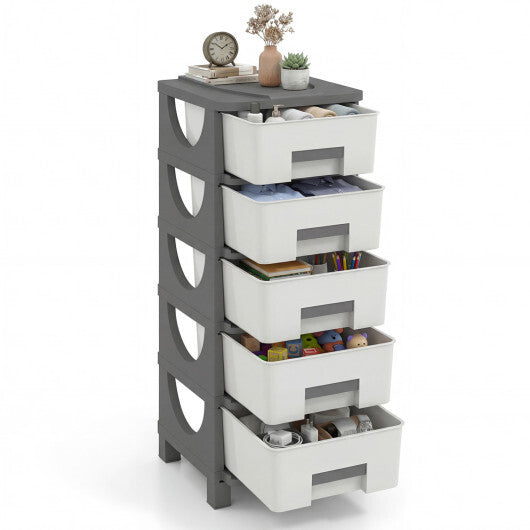 Plastic Storage Organizer with Handles and Compact Drawer Cabinet Side Table for Bedroom-Gray W2B