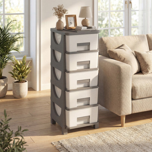 Plastic Storage Organizer with Handles and Compact Drawer Cabinet Side Table for Bedroom-Gray W2B