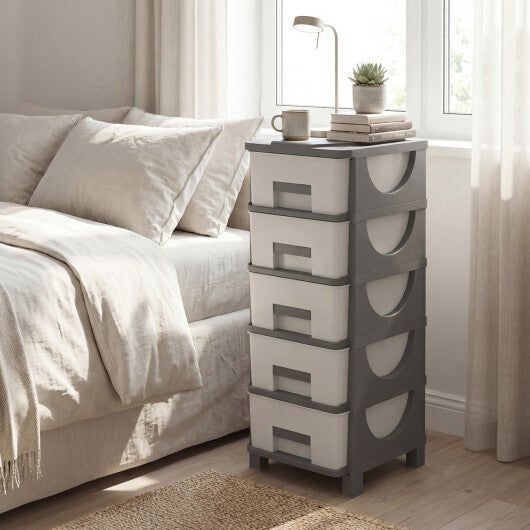 Plastic Storage Organizer with Handles and Compact Drawer Cabinet Side Table for Bedroom-Gray W2B