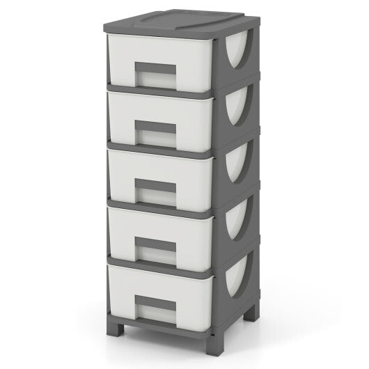 Plastic Storage Organizer with Handles and Compact Drawer Cabinet Side Table for Bedroom-Gray W2B