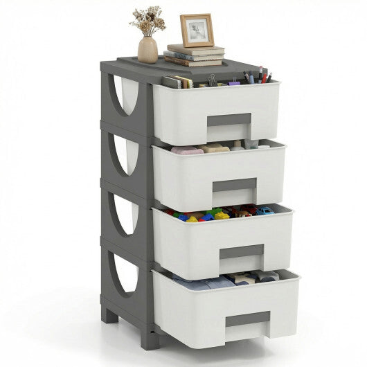 Plastic Storage Organizer with Compact Drawer Cabinet Side Table for Bedroom-Gray W2B