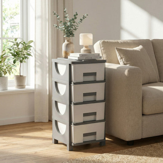 Plastic Storage Organizer with Compact Drawer Cabinet Side Table for Bedroom-Gray W2B