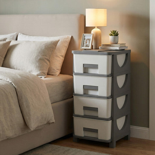 Plastic Storage Organizer with Compact Drawer Cabinet Side Table for Bedroom-Gray W2B