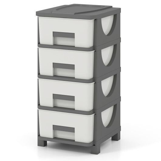 Plastic Storage Organizer with Compact Drawer Cabinet Side Table for Bedroom-Gray W2B